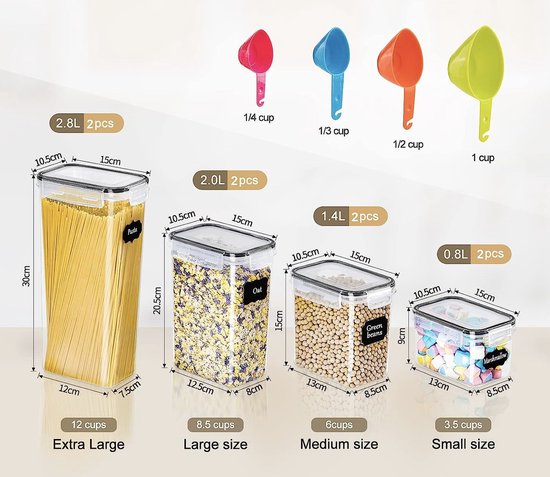 GoMaihe Set van 4 grote voorraaddozen voor het bewaren, 5,2 l meelblik met etiket en markers, luchtdichte mueslicontainer, BPA-vrij, vaatwasmachinebestendig GoMaihe Set van 4 grote voorraaddozen voor het bewaren, 5,2 l meelblik met etiket en markers, luchtdichte mueslicontainer, BPA-vrij, vaatwasmachinebestendig