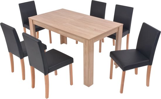 vidaXL Table à manger avec chaises simili cuir et bois de chêne noir 7 pcs