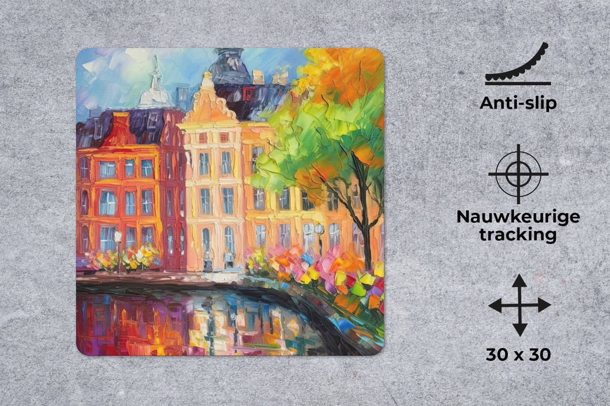 Muismat 30x30 cm - Mousepad Olieverf - Amsterdam - Kunst - Kleurrijk - Muismatten