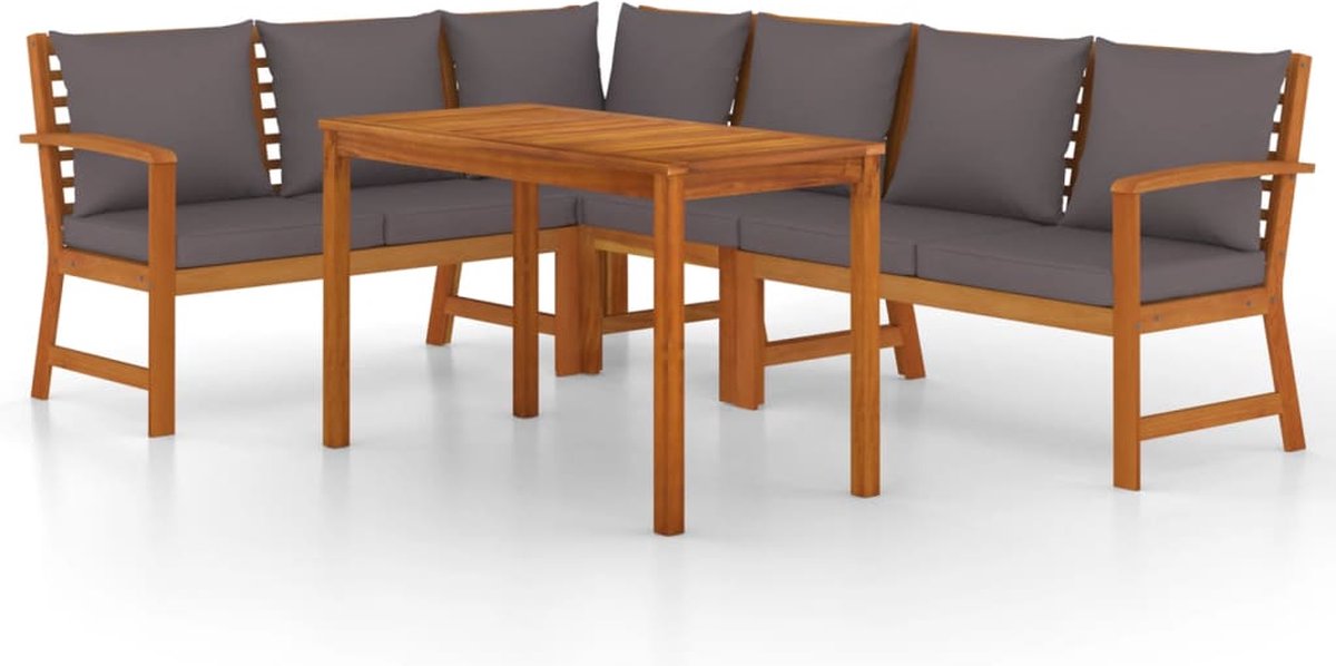 vidaXL 5-delige - Tuinset - met - kussens - massief - acaciahout donkergrijs