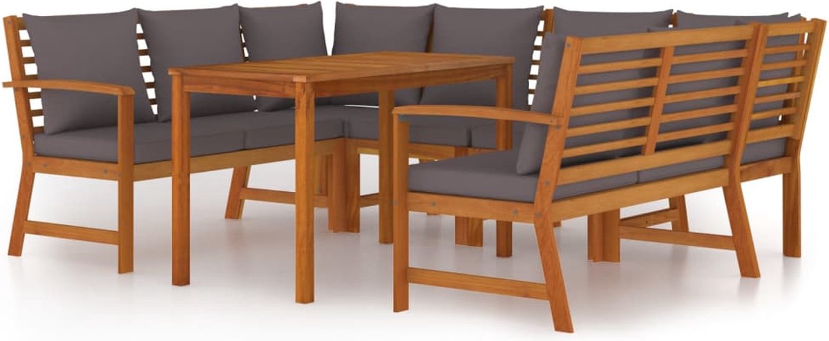 vidaXL 7-delige - Tuinset - met - kussens - massief - acaciahout donkergrijs