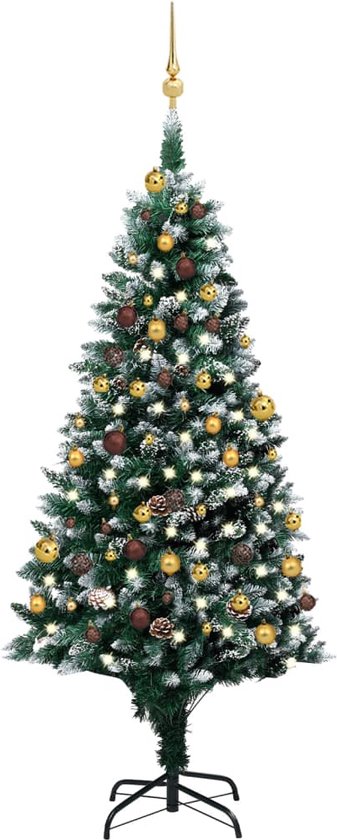 vidaXL - Kunstkerstboom - met - verlichting - kerstballen - dennenappels - 180 - cm