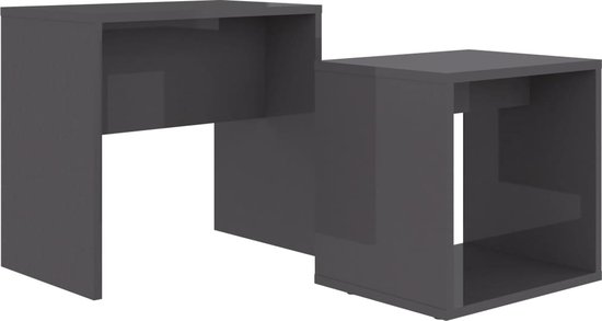 vidaXL - Salontafelset - 48x30x45 - cm - bewerkt - hout - hoogglans - grijs