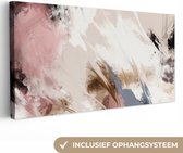 Canvas - Muurdecoratie - Foto op canvas - 80x40 cm - Slaapkamer - Verf - Abstract - Roze - Wit - Wanddecoratie - Canvas schilderij - Schilderijen - Woonkamer - Canvasdoek