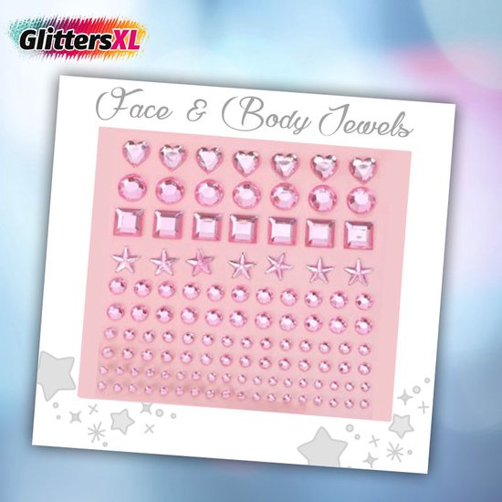 GlittersXL Face & Body Jewels (115 Diamantjes Roze Figuren) [Dots
