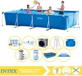 Intex Rectangular Frame Zwembad - Opzetzwembad - 450x220x84 cm - Inclusief Afdekzeil, Onderhoudspakket, Filter, Grondzeil, Onderhoudsset, Trap, Voetenbad en Warmtepomp CP