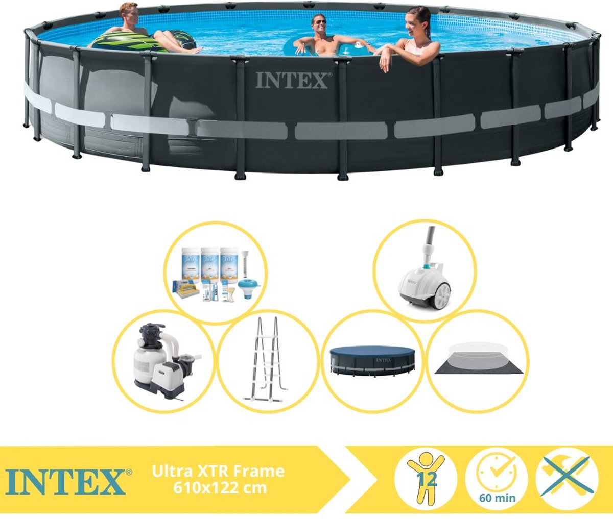 Intex Ultra XTR Frame Zwembad - Opzetzwembad - 610x122 cm - Inclusief Onderhoudspakket en Zwembad Stofzuiger