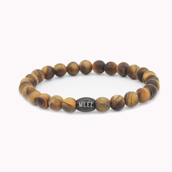 Milez - Kralen armband heren tijgeroog mat 8mm - bruin - maat S/M