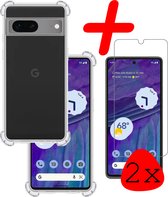 Hoes Geschikt voor Google Pixel 7A Hoesje Shock Proof Case Hoes Siliconen Met 2x Screenprotector - Hoesje Geschikt voor Google Pixel 7A Hoes Cover Shockproof - Transparant