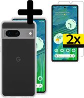 Hoesje Geschikt voor Google Pixel 7A Hoesje Siliconen Case Met 2x Screenprotector - Hoes Geschikt voor Google Pixel 7A Hoes Siliconen - Transparant