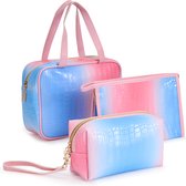 Travel Organizer - Reis Toilet Tas - Cosmetica Organizer - Packing Cube - Bagage Tasje - Koffer Tas - Travel Bag - 3 Pack - Rozeblauw