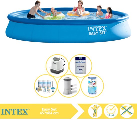 Intex Rond Opblaasbaar Easy Set Zwembad - 244 x 61 cm - Blauw - Inclusief Pomp Filters - Schoonmaakset - Solarzeil