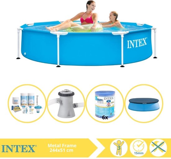 Intex Rond Frame Zwembad - 366 x 76 cm - Blauw - Inclusief Accessoire CB70