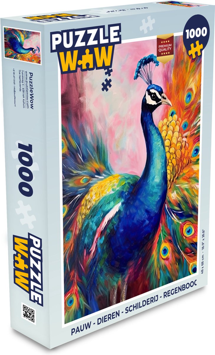 Puzzel Pauw - Dieren - Schilderij - Regenboog - Legpuzzel - Puzzel 1000 stukjes volwassenen