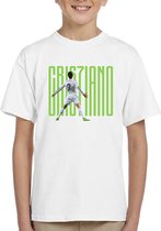 Ronaldo - Kinder T-Shirt - Wit - Maat XS - T-Shirt leeftijd 15 tot 16 jaar - Voetbal shirt - Cadeau - Shirt cadeau - CR7 t-shirt - voetbal - verjaardag - Unisex Kids T-Shirt - Groene tekst