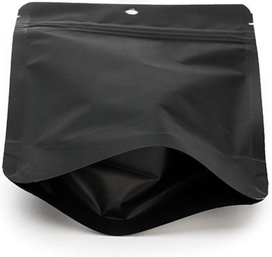 Pochettes Stand Up Noir Mat 10x6x15cm | 57 grammes avec trou de suspension rond (100 pièces)