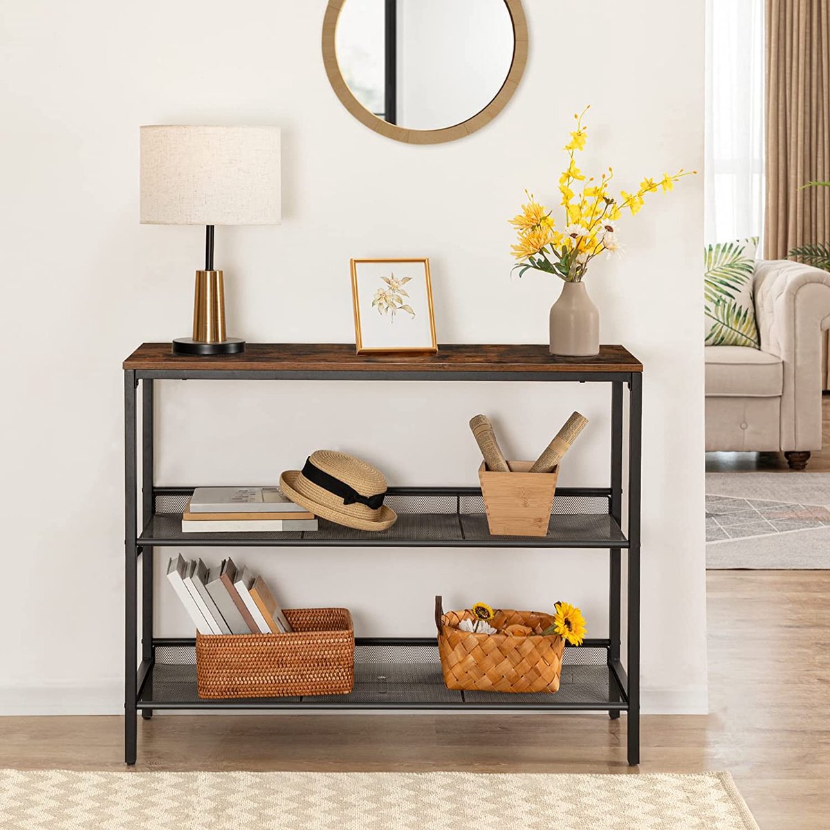 GOPLUS Consoletafel met 2 etages, haltafel met antislip verstelbare