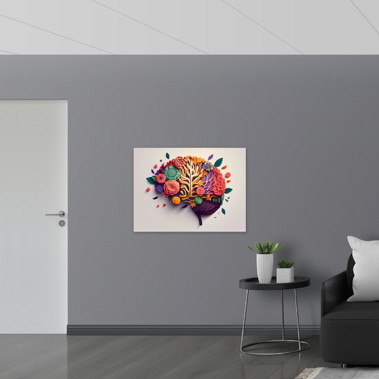 Poster Glanzend – Hersenen van Tuinman met Bloemen en Planten - 100x75 cm Foto op Posterpapier met Glanzende Afwerking