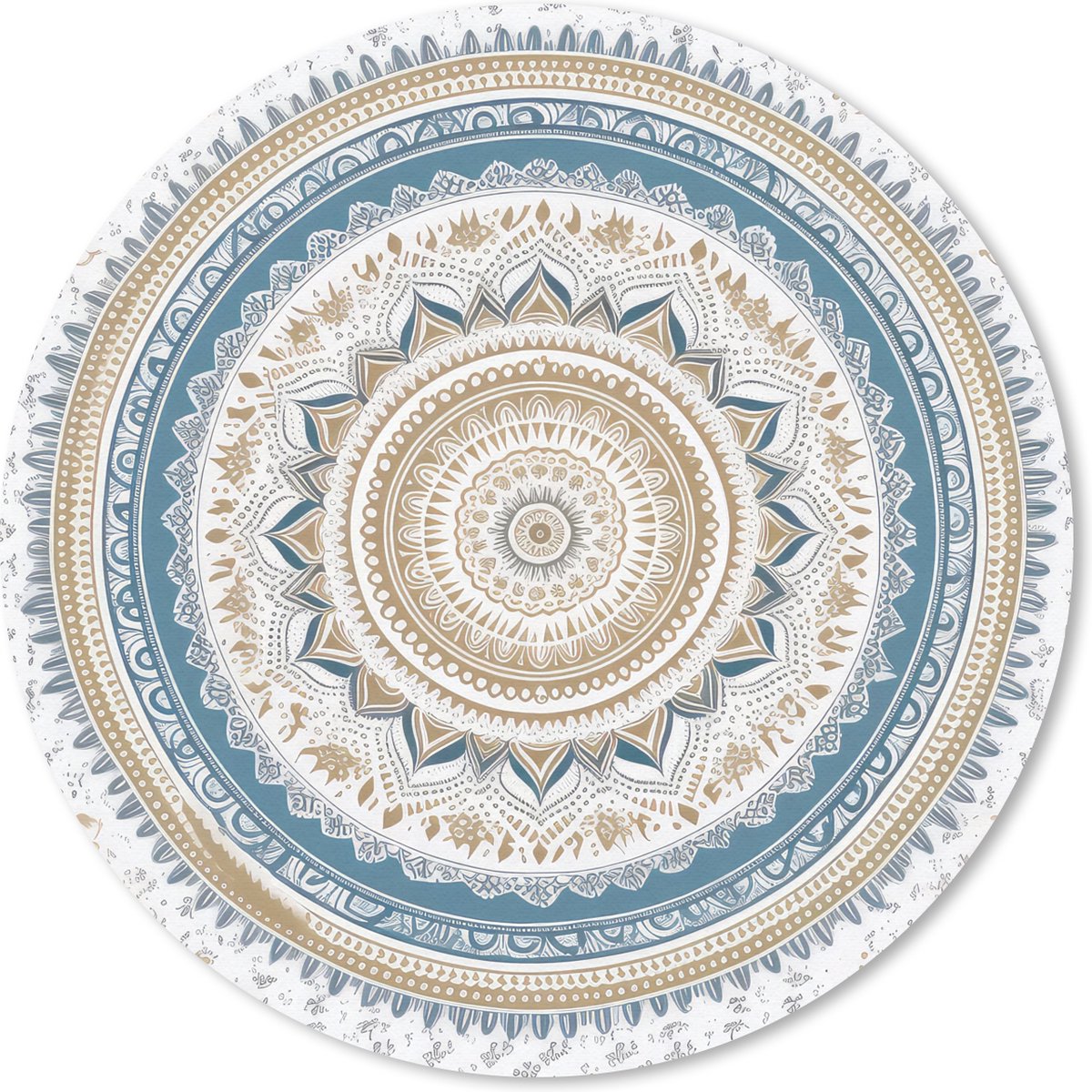 Muismat rond 30x30 cm - Mousepad Mandala - Blauw - Bohemian - Wit - Design - Ronde muismatten