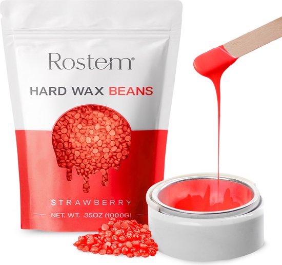 Rostem® Luxe Harskorrels - Hard Wax Beans - Hotwax - Wax Bonen - Strawberry 1KG - Incl. 10 Spatels