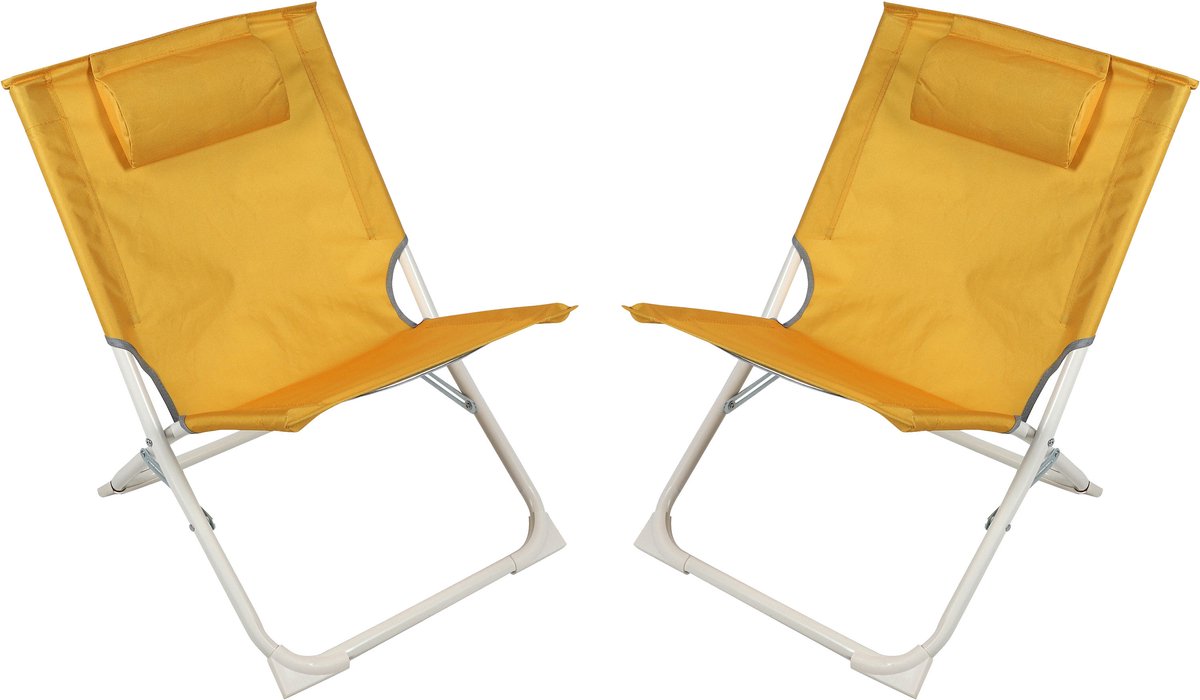 Sunnydays Havana camping/strand stoel - 2x - aluminium - inklapbaar - geel - L49 x B62 x H61 cm