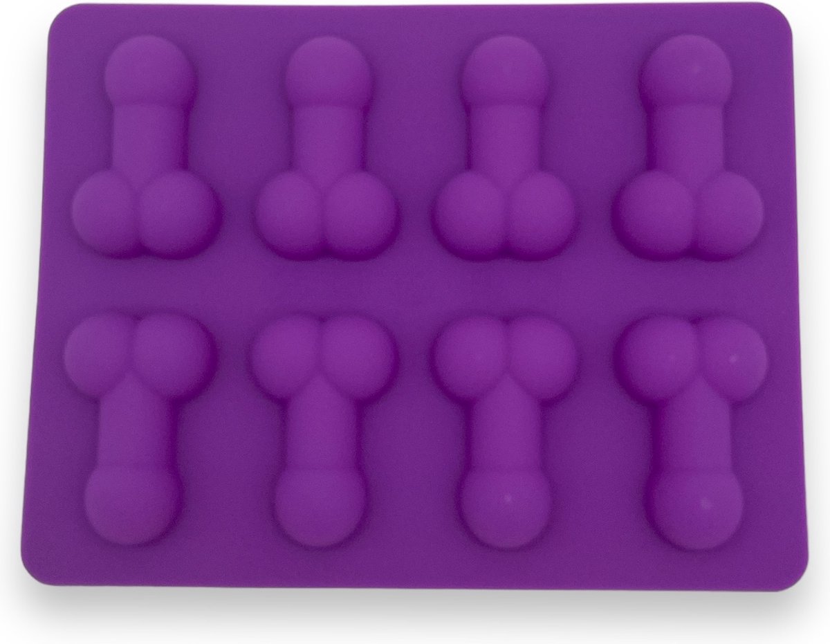 Kinky Pleasure Penis Vorm Ijs Klontjes Maker Paars Bakken en Vriezen 17x14cm