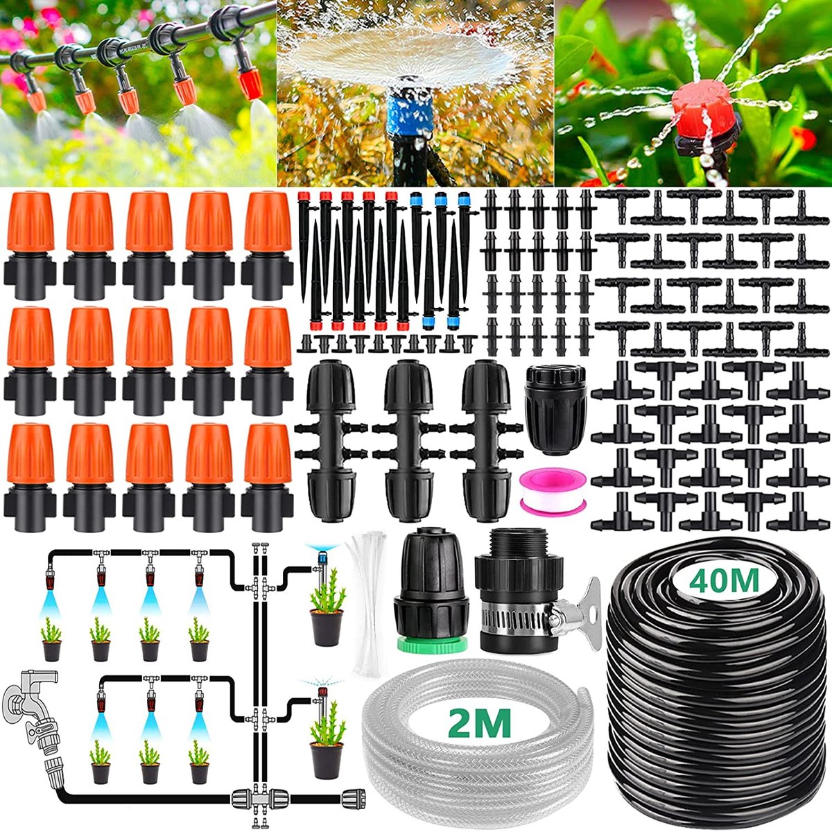 Système d'arrosage automatique du jardin, 40M, goutte-à-goutte, Kit d'irrigation  des plantes, brumisateur