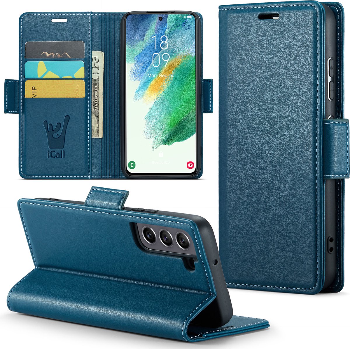 Hoesje geschikt voor Samsung Galaxy S21 FE - HyperCase Book Cover Kunstleer Blauw