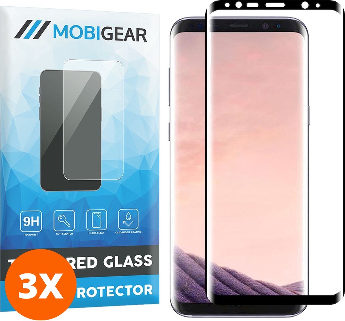 Mobigear Screenprotector geschikt voor Samsung Galaxy S8 Plus Glazen | Mobigear Premium Screenprotector - Case Friendly - Zwart (3-Pack)