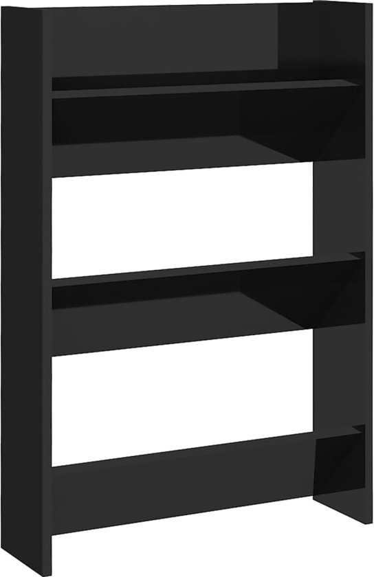 vidaXL-Wandschoenenkast-60x18x90-cm-bewerkt-hout-hoogglans-zwart