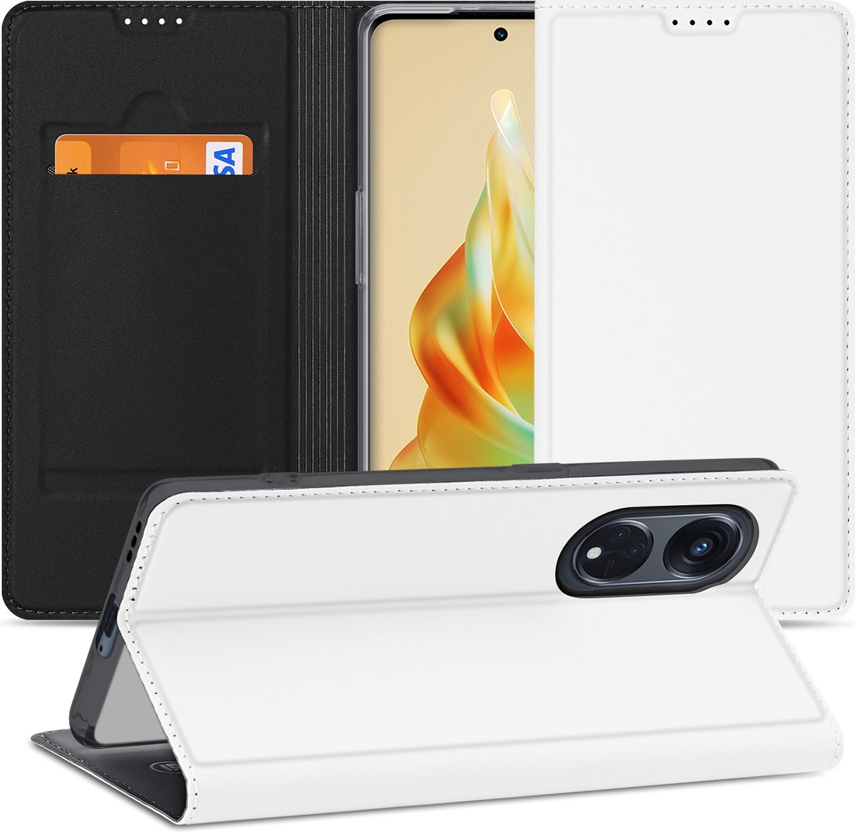 Stand Case Hoesje voor de OPPO Reno8 T 5G Wit met Pashouder