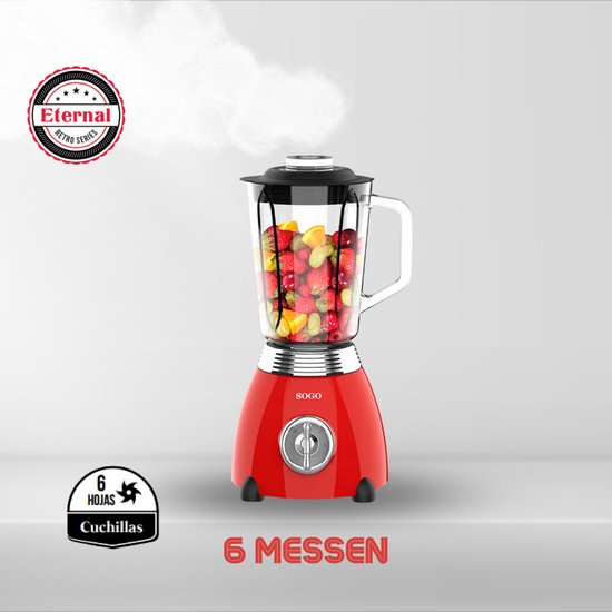 SOGO SS-5560 Retro Rode Power Blender met 1.5l Glazen Kan Inclusief Maxenza Design Glazen Olie Fles van Merkloos — afbeelding 3