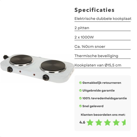 Dubbele Elektrische Kookplaat 2-Pits - Losse Camping Kookstel Fornuis - Kooktoestel Kampeer Kookstel - - de specialist in mini witgoed