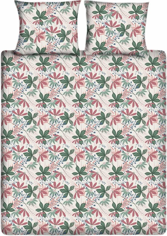Ten Cate Housse de Couette Twin en Coton - Housse de couette 240x200/220 - Flower Vibes Rose Vert - comprenant deux taies d'oreiller assorties 60x70 cm