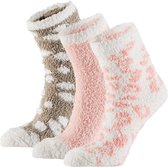 Apollo-Sokken | Bedsokken dames | Roze|Bruin | 3-Pak | One Size | Slaapsokken | Fluffy sokken | Warme sokken