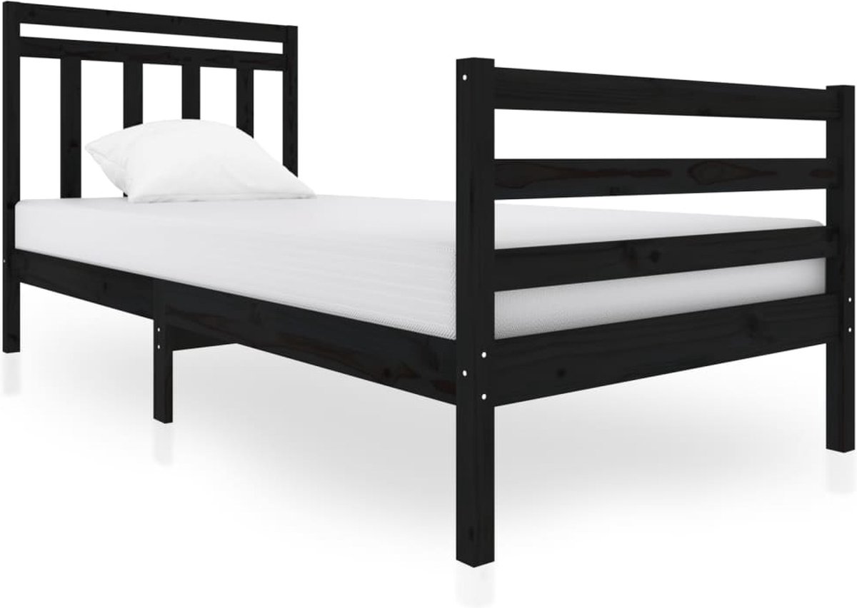 vidaXL-Bedframe-massief-hout-zwart-90x200-cm
