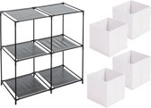 Urban Living Kastmandjes/opberg manden - wit - 4x stuks van 29L - Metalen rekje is 67 x 68 cm