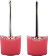 MSV Toiletborstel in houder/wc- 2x -borstel Aveiro - PS kunststof/rvs - fuchsia roze/zilver - 37 x 14 cm