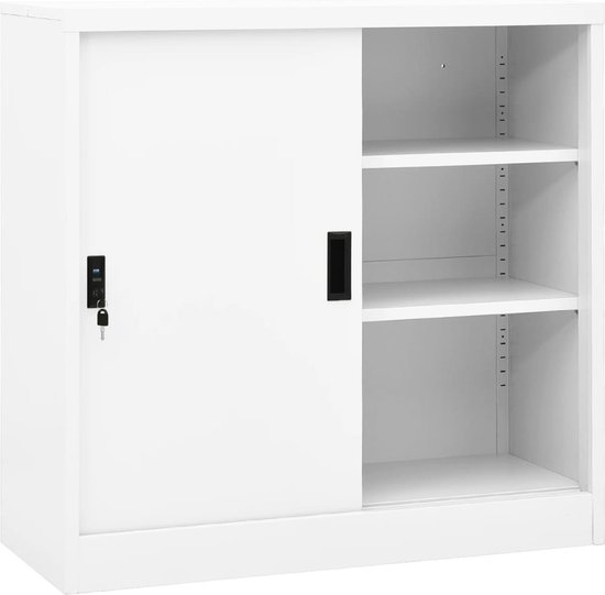 vidaXL Armoire de bureau avec portes coulissantes 90 x 40 x 90 cm Acier  Blanc | bol.com