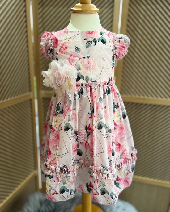 robe de soirée de luxe- robe vintage à imprimé floral -robe de bal-demoiselles d'honneur-mariage-anniversaire-séance photo-diadème de cheveux-élégant-5 ans