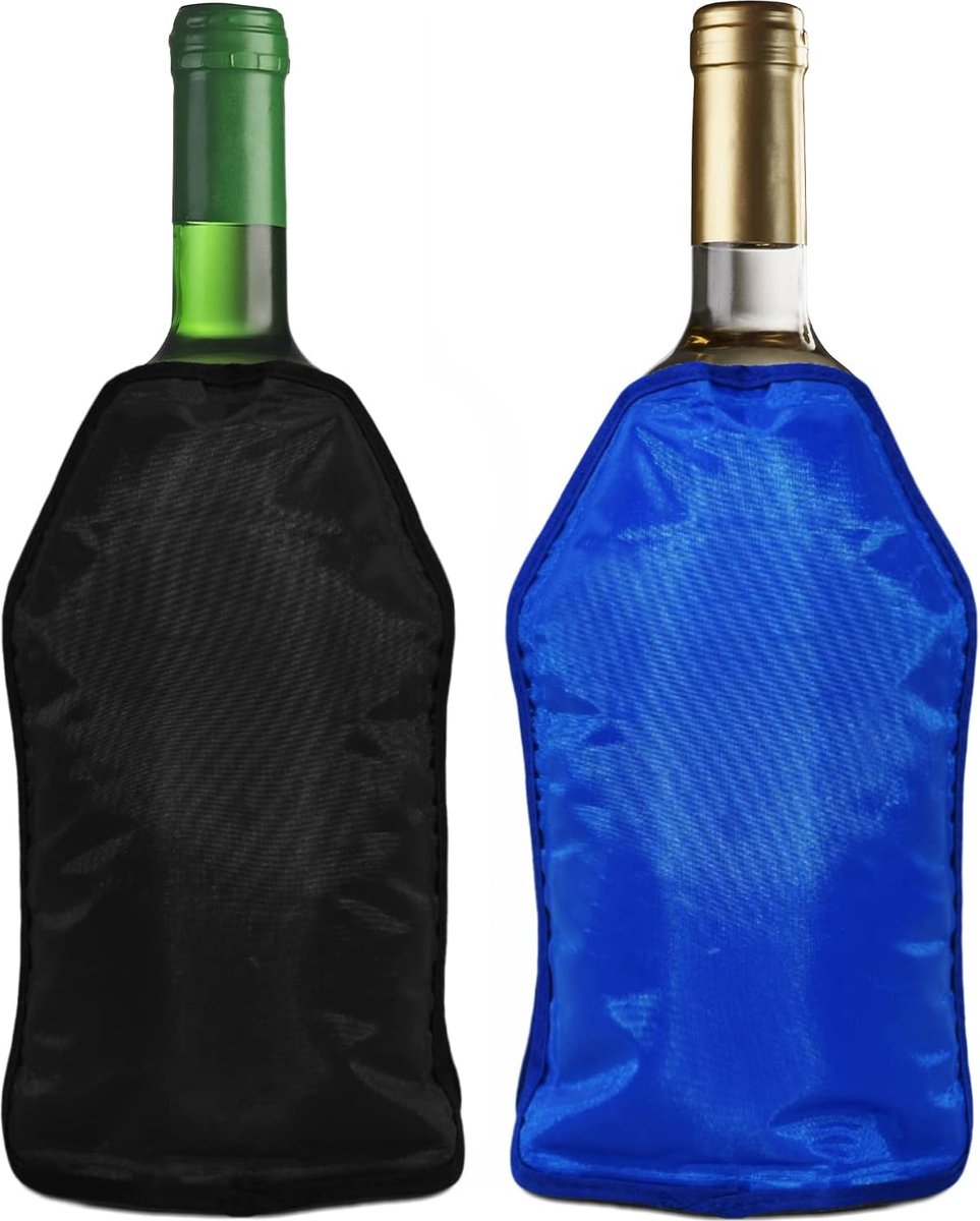 Joeji's Kitchen - Wijnkoelkast - Champagnekoeler - Set van 2 Wijnkoeler Mouwen - Zwart & Blauw - Perfect voor het koelen van Wijn & Champagneflessen - Ideaal voor het diner, evenementen