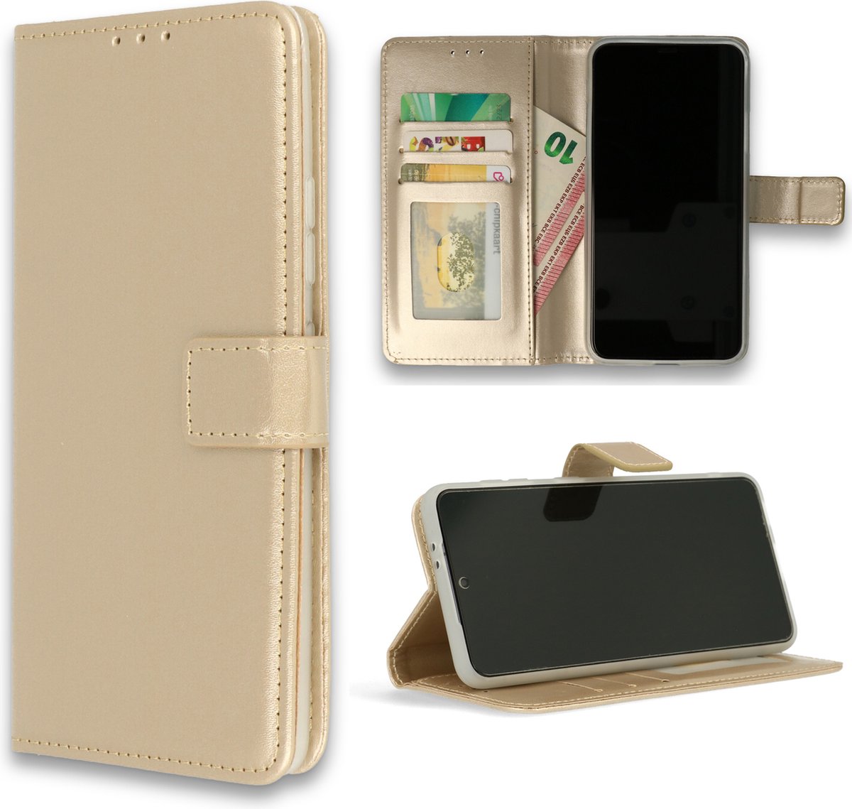 HB Hoesje Geschikt voor Samsung Galaxy A7 2018 - Portemonnee Book Case - Pasjeshouder en Magneetlipje - Goud