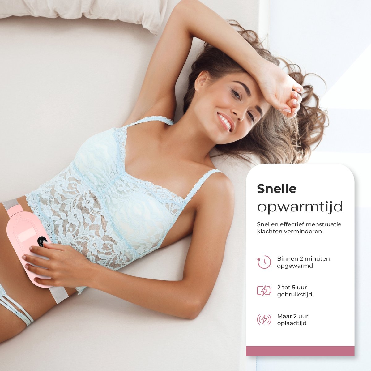Care Deluxe Menstruatie Warmteband - Massage Apparaat - Menstruatie Pijnverlichting - 3 Warmtestanden met Trilfunctie - Roze thumbnail 5