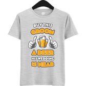 Buy This Groom A Beer | Vrijgezellenfeest Cadeau Man - Groom To Be Bachelor Party - Grappig Bruiloft En Bruidegom Bier shirt - T-Shirt - Unisex - Ash Grey - Maat M