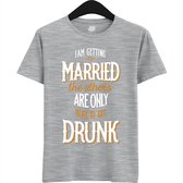 Am Getting Married | Vrijgezellenfeest Cadeau Man - Groom To Be Bachelor Party - Grappig Bruiloft En Bruidegom Bier Shirt - T-Shirt - Unisex - Heather Grey - Maat M