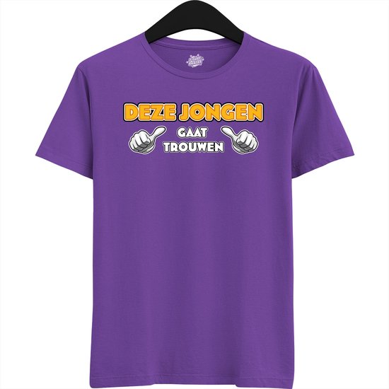 Deze Jongen Gaat Trouwen | Vrijgezellenfeest Cadeau Man - Groom To Be Bachelor Party - Grappig Bruiloft En Bruidegom Shirt - T-Shirt - Unisex - Dark Purple - Maat XL