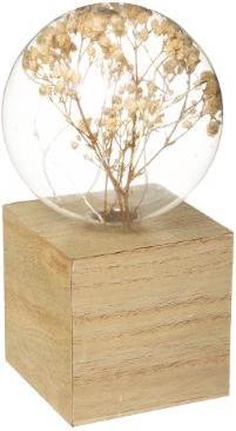 Lampe Atmosphera fleurs séchées bois - LED - H17 cm - Lampe de table - Lampe de nuit - Éclairage d'ambiance