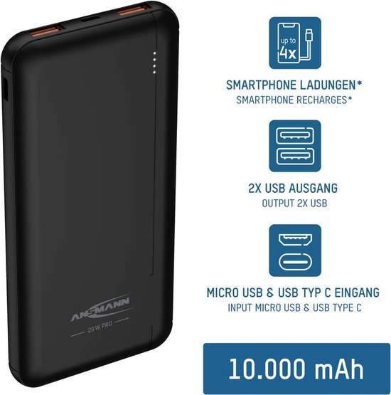 Ansmann Powerbank 10000 mAh PB320PD - Batterij