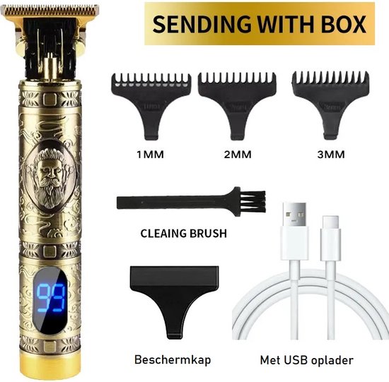 Draadloze Haartrimmer - Barbier Goud met LCD - Nieuwste Model - Tondeuse Mannen - Geschikt voor Hoofdhaar/Baardhaar/Lichaamshaar - Trimmer - Draadloos Scheerapparaat - Compleet met 4 Opzetstukjes, oplader en onderhoudsmaterialen