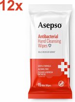 Lingettes antibactériennes antibactériennes - Lingettes hygiéniques antibactériennes pour les mains - Asepso- 12 x 15 lingettes - Pack économique